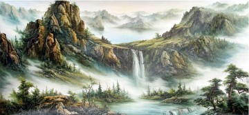 Rocky Mountains in Fog Chinese Landscape Oil Paintings